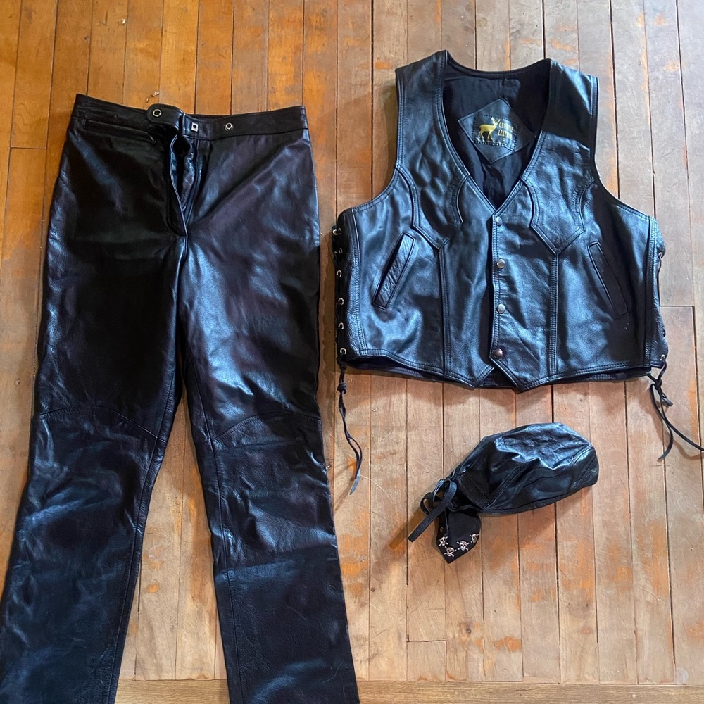 Genuine leather vest and pants